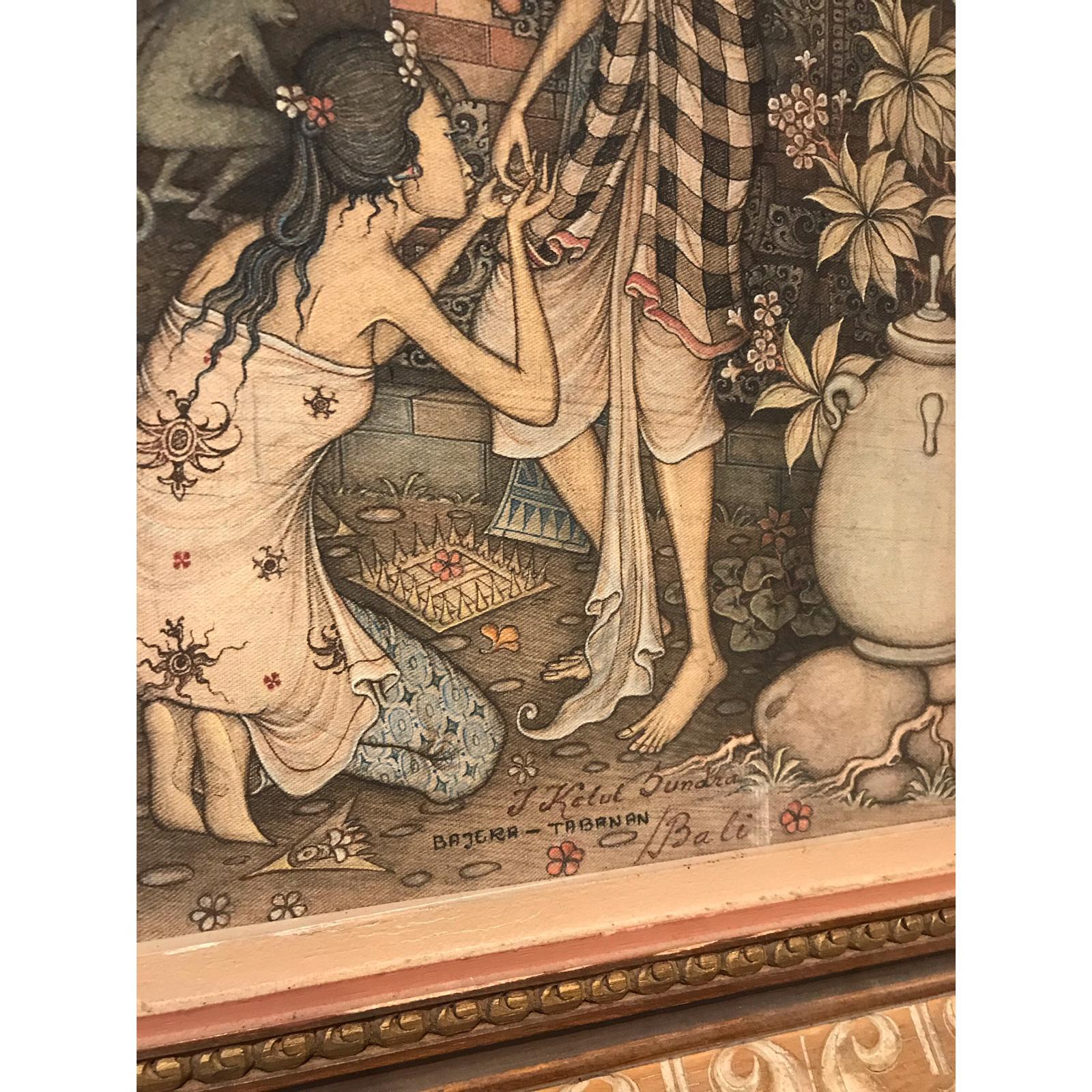 Balinesische Szene des 20. Jahrhunderts, Öl- oder Acryl, signiert vom Künstler Ketut Sundra, 1976 im Zustand „Gut“ im Angebot in London, GB