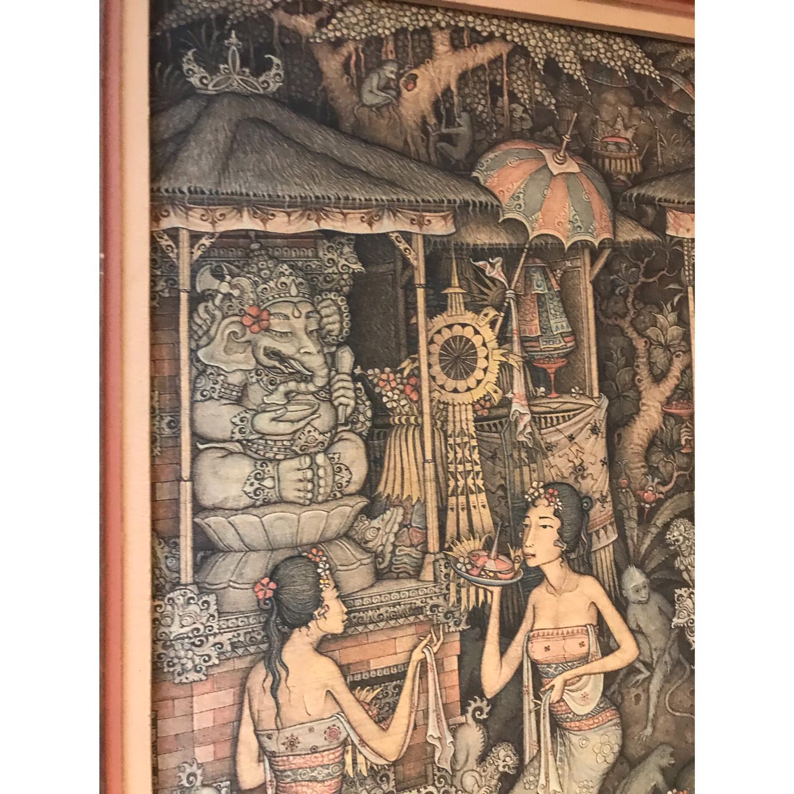 Balinesische Szene des 20. Jahrhunderts, Öl- oder Acryl, signiert vom Künstler Ketut Sundra, 1976 im Angebot 1