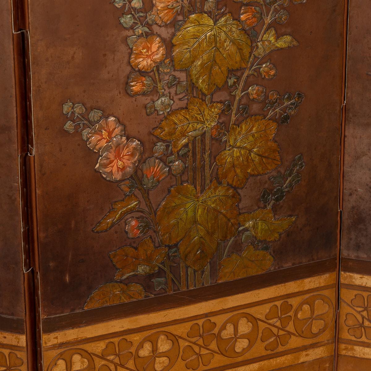 20th Century Oil Painted On Leather Room Screen, c.1920 7