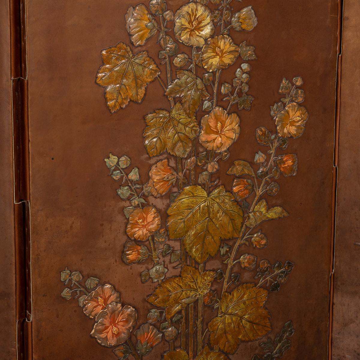20th Century Oil Painted On Leather Room Screen, c.1920 8