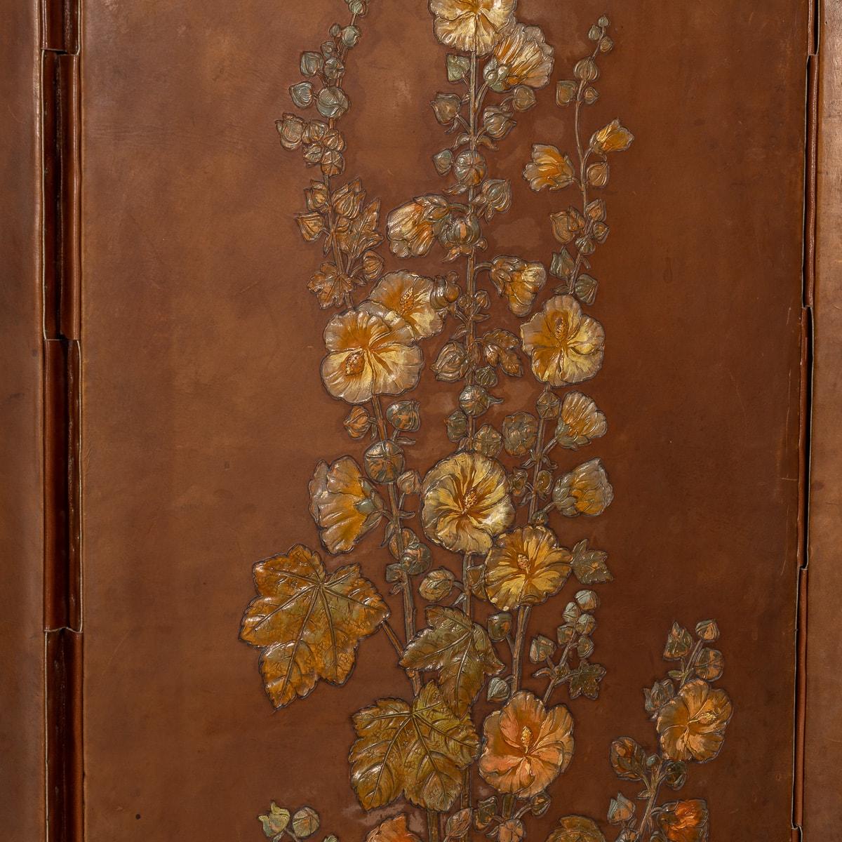 20th Century Oil Painted On Leather Room Screen, c.1920 9