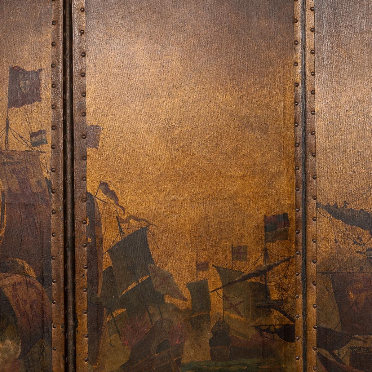 20th Century Oil Painted On Leather Room Screen, c.1920 For Sale 9