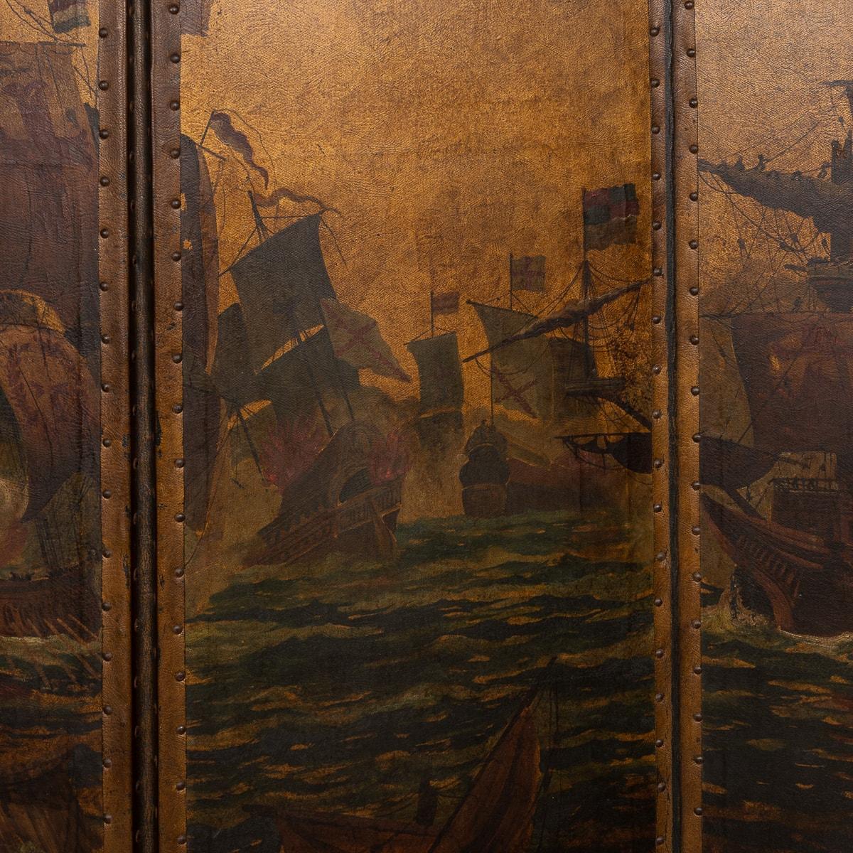 20th Century Oil Painted On Leather Room Screen, c.1920 For Sale 10