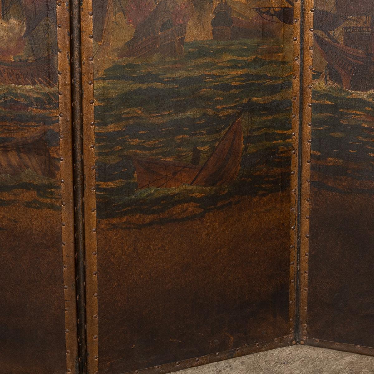 20th Century Oil Painted On Leather Room Screen, c.1920 For Sale 11
