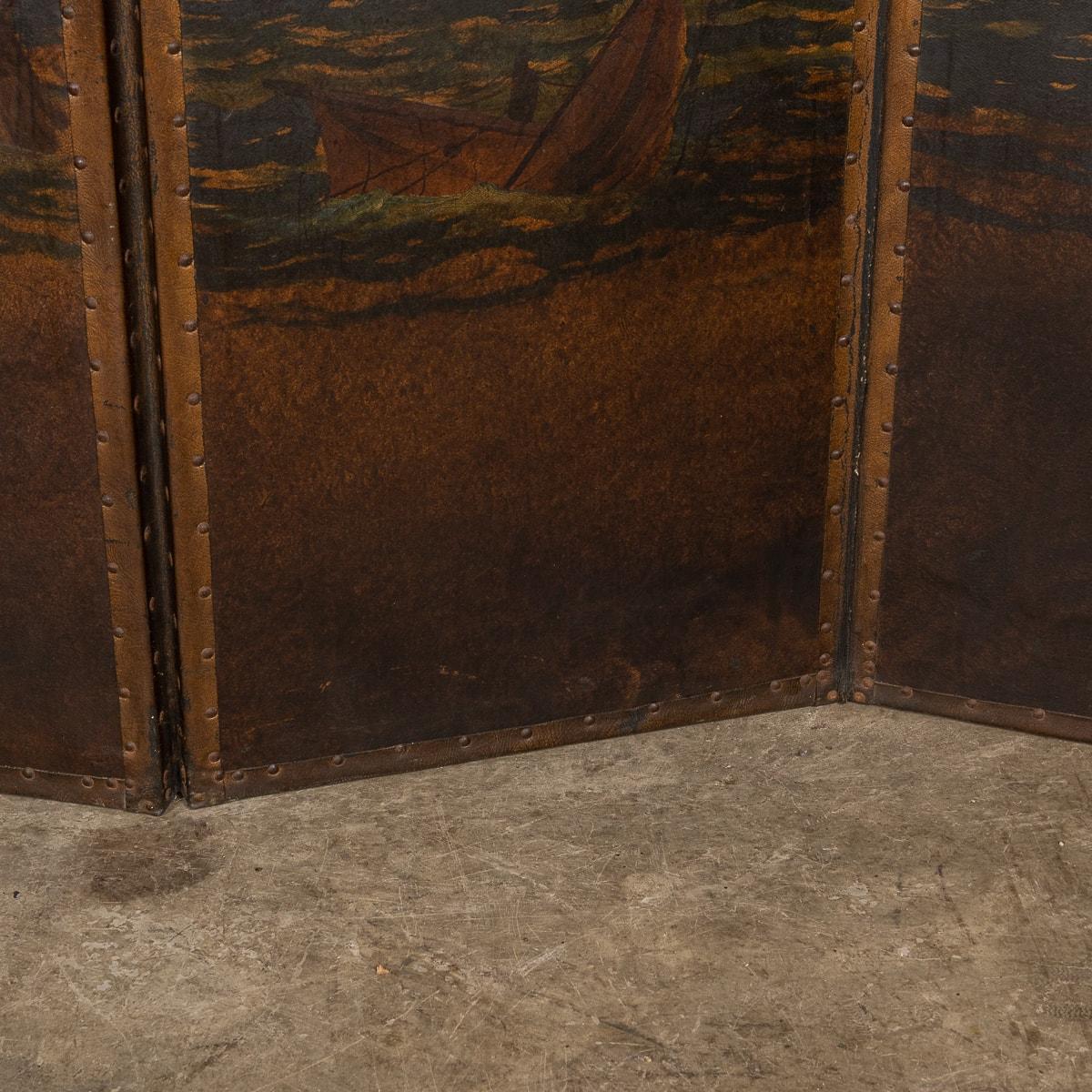 20th Century Oil Painted On Leather Room Screen, c.1920 For Sale 12