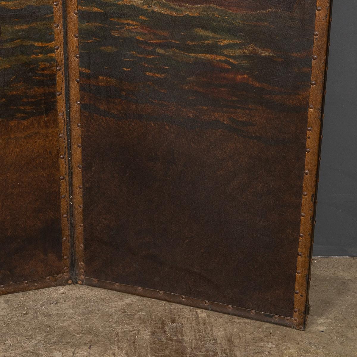 20th Century Oil Painted On Leather Room Screen, c.1920 For Sale 13
