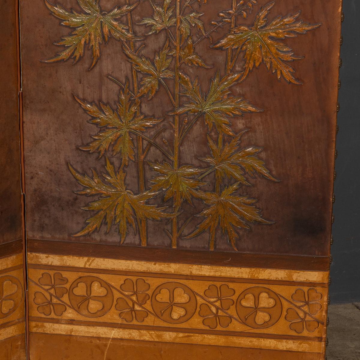 20th Century Oil Painted On Leather Room Screen, c.1920 14