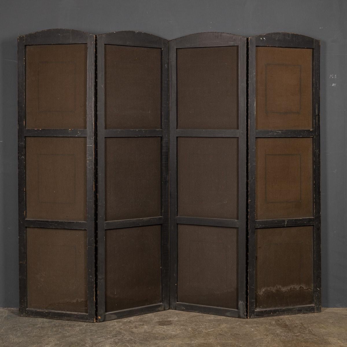 European 20th Century Oil Painted On Leather Room Screen, c.1920 For Sale