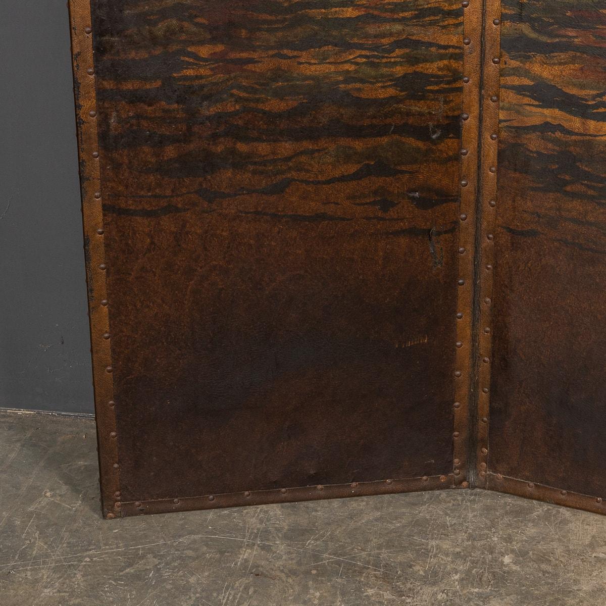 20th Century Oil Painted On Leather Room Screen, c.1920 For Sale 3