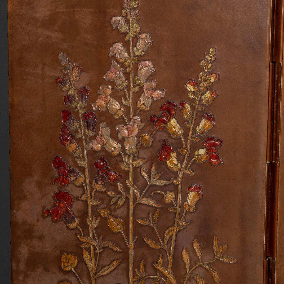 20th Century Oil Painted On Leather Room Screen, c.1920 5