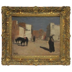 Vintage 20th Century Oil Painting "A Street in Luxor" by Huub Hierck, 1917-1978