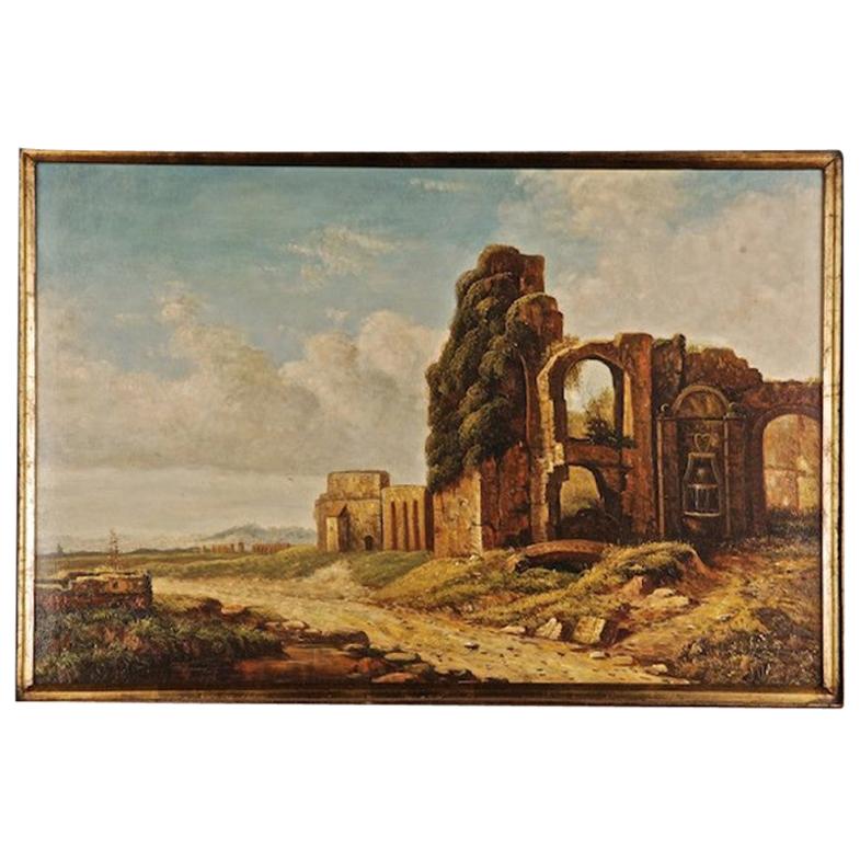 20th Century Oil Painting, Before the Fonatana the Porta Fulba For Sale
