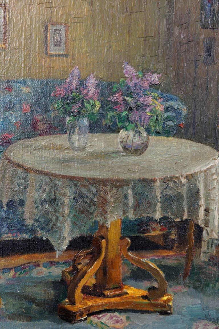 20th Century, Oil Painting Interior Biedermeier Room For Sale 2