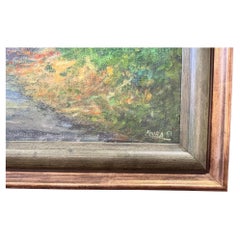 20th Century Oil Painting Of A Flamboyan Tree in a Puerto Rico Landscape