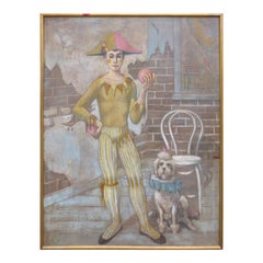 20th Century Oil Painting of Harlequin with Poodle, Signed Childers