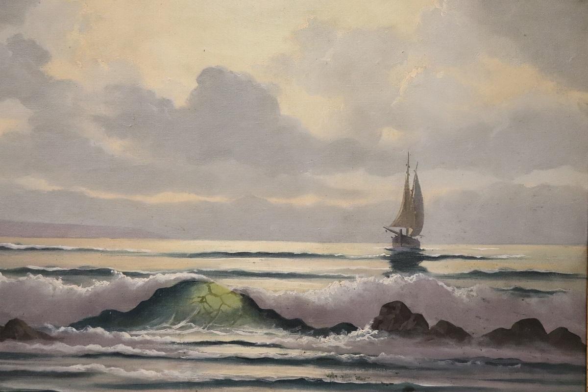 20. Jahrhundert Ölgemälde auf Leinwand Signiert L. Boulnois, Seelandschaft (Französisch) im Angebot