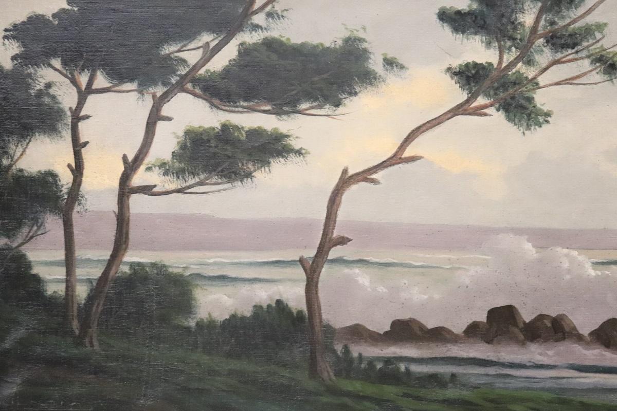 20. Jahrhundert Ölgemälde auf Leinwand Signiert L. Boulnois, Seelandschaft im Zustand „Hervorragend“ im Angebot in Casale Monferrato, IT