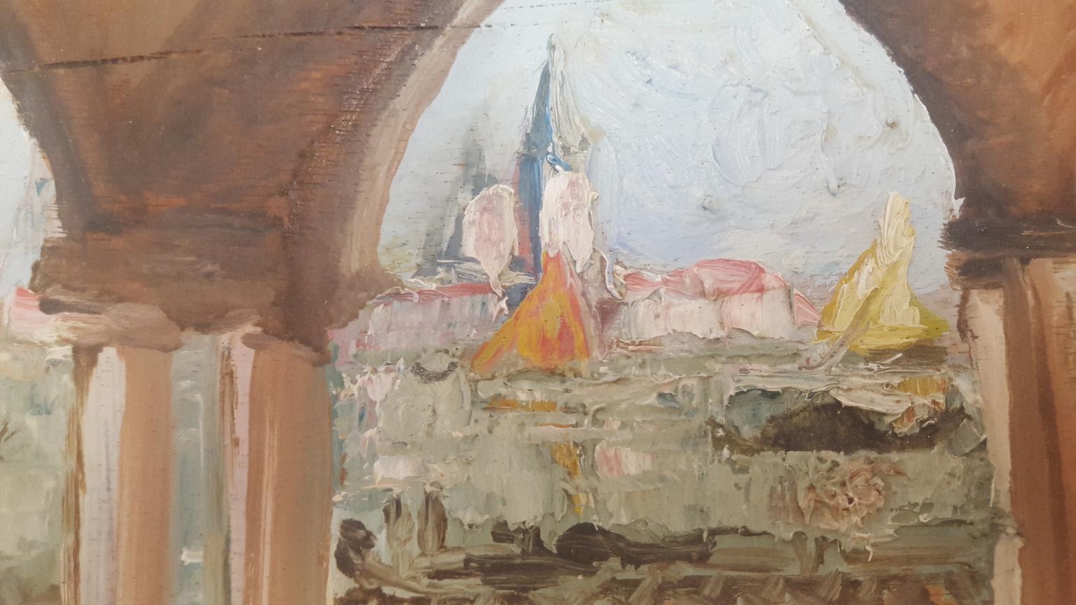 Italian 20th Century Oil Painting on Wood Board of Venice, Italy, Signed on the Reverse For Sale