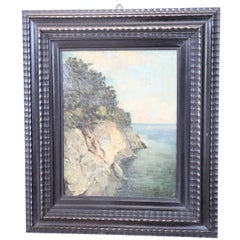 20th Century Oil Painting on Wood Table Signed Landscape of the Italian Coast
