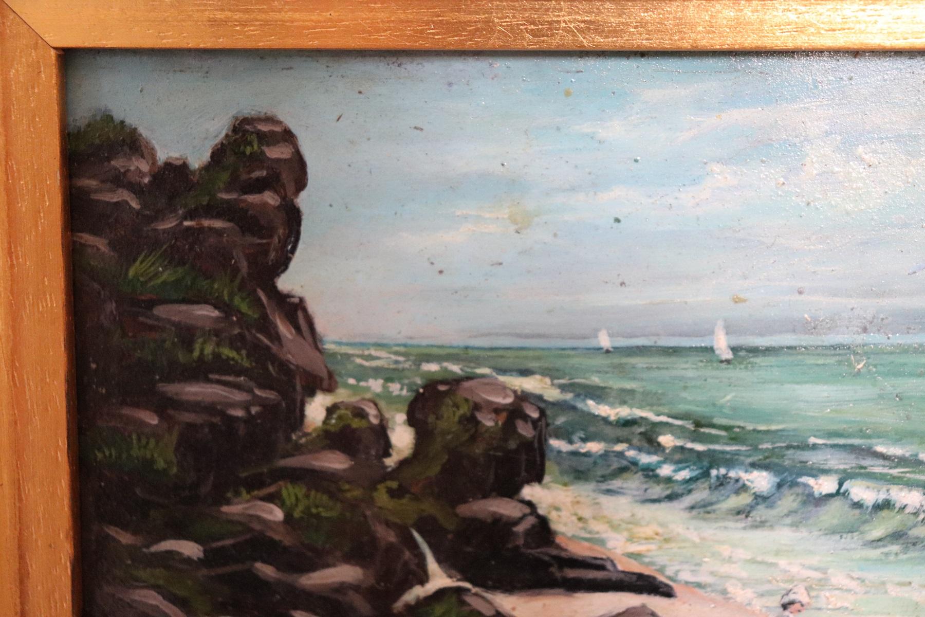 20th Century Oil Painting on Zinc Table Landscape of the Italian Coast In Excellent Condition In Casale Monferrato, IT