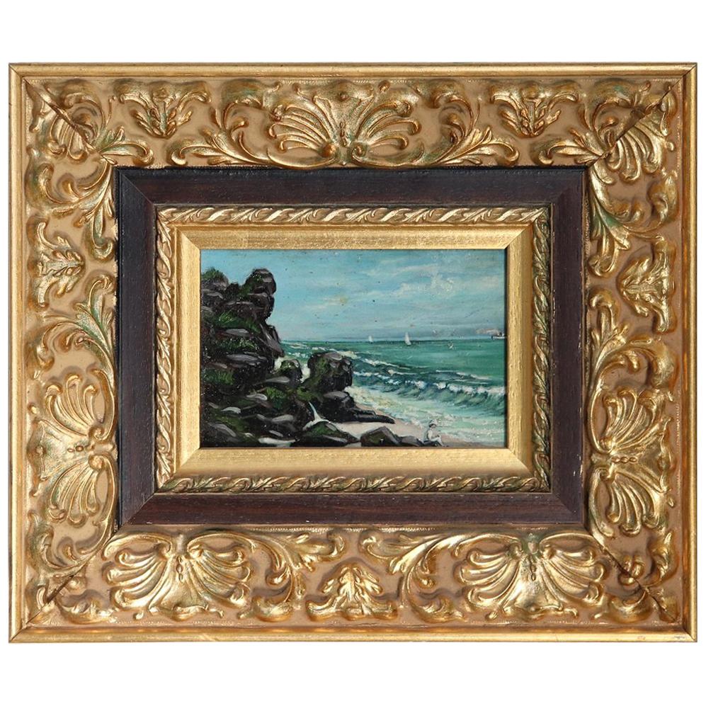 20th Century Oil Painting on Zinc Table Landscape of the Italian Coast