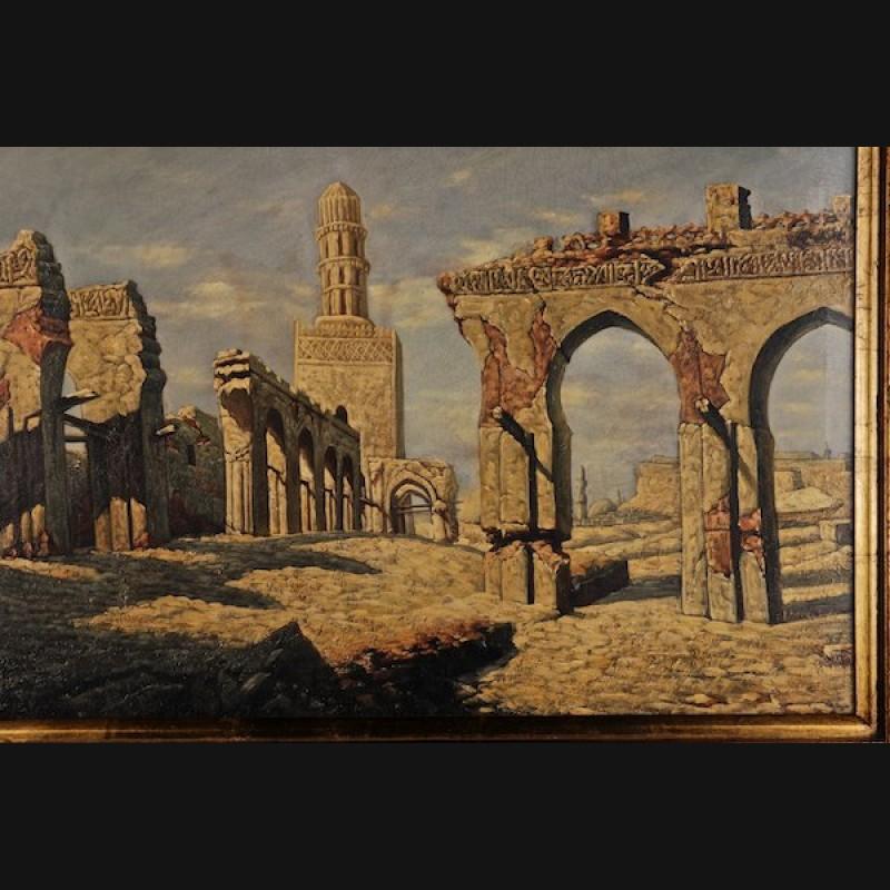 20th Century Oil Painting oriental Ruins of the Hakim Mosque in Cairo In Good Condition In Berlin, DE