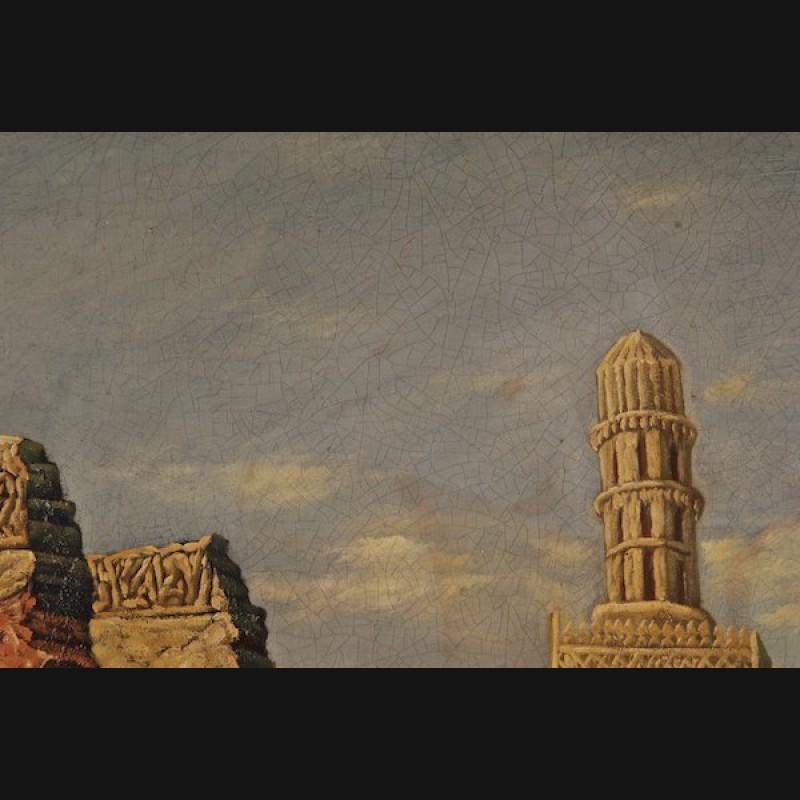 20th Century Oil Painting oriental Ruins of the Hakim Mosque in Cairo 1