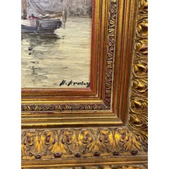 20th Century Oil Painting "Ships in Harbor"