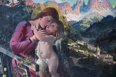 20th Century Oil Painting Sign, JFbender Munich Mary with Child in South Tyrol