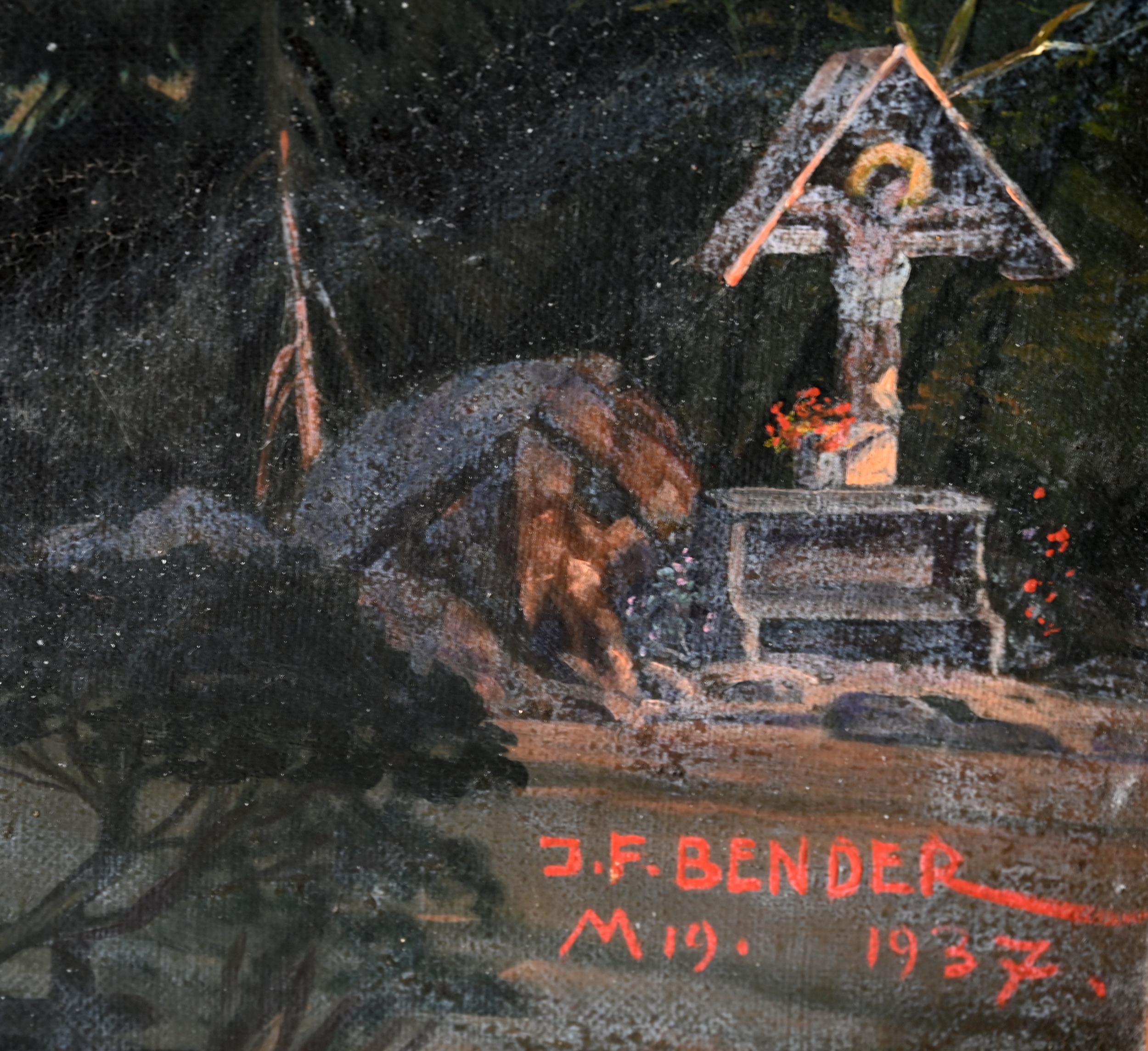 20th Century Oil Painting Sign, JFbender Munich Mary with Child in South Tyrol  In Good Condition For Sale In Epfach, DE