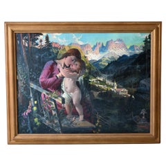 Vintage 20th Century Oil Painting Sign, JFbender Munich Mary with Child in South Tyrol 