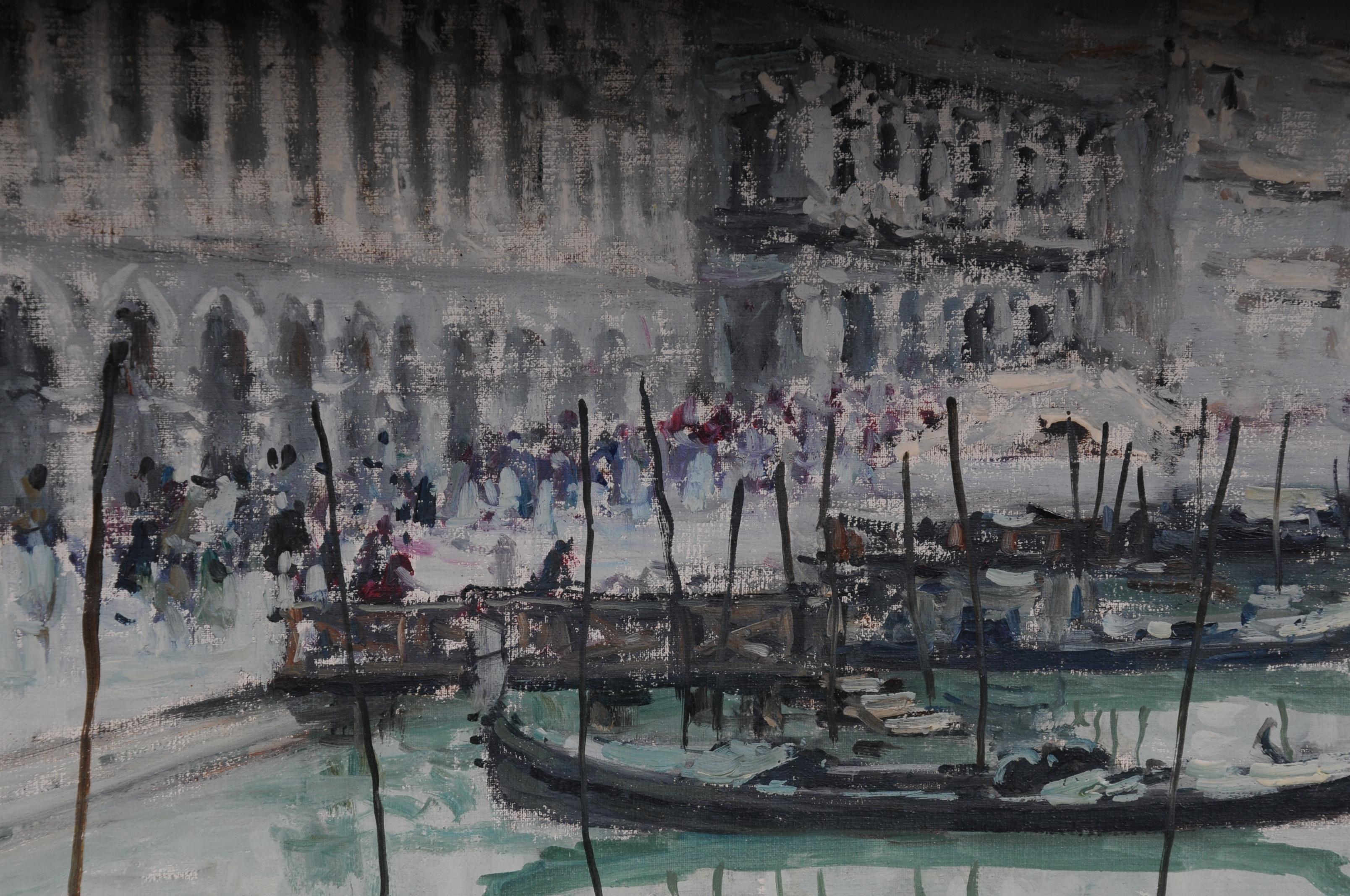 20th Century Oil Painting View from Venice Gondolas Oil of Canvas 2