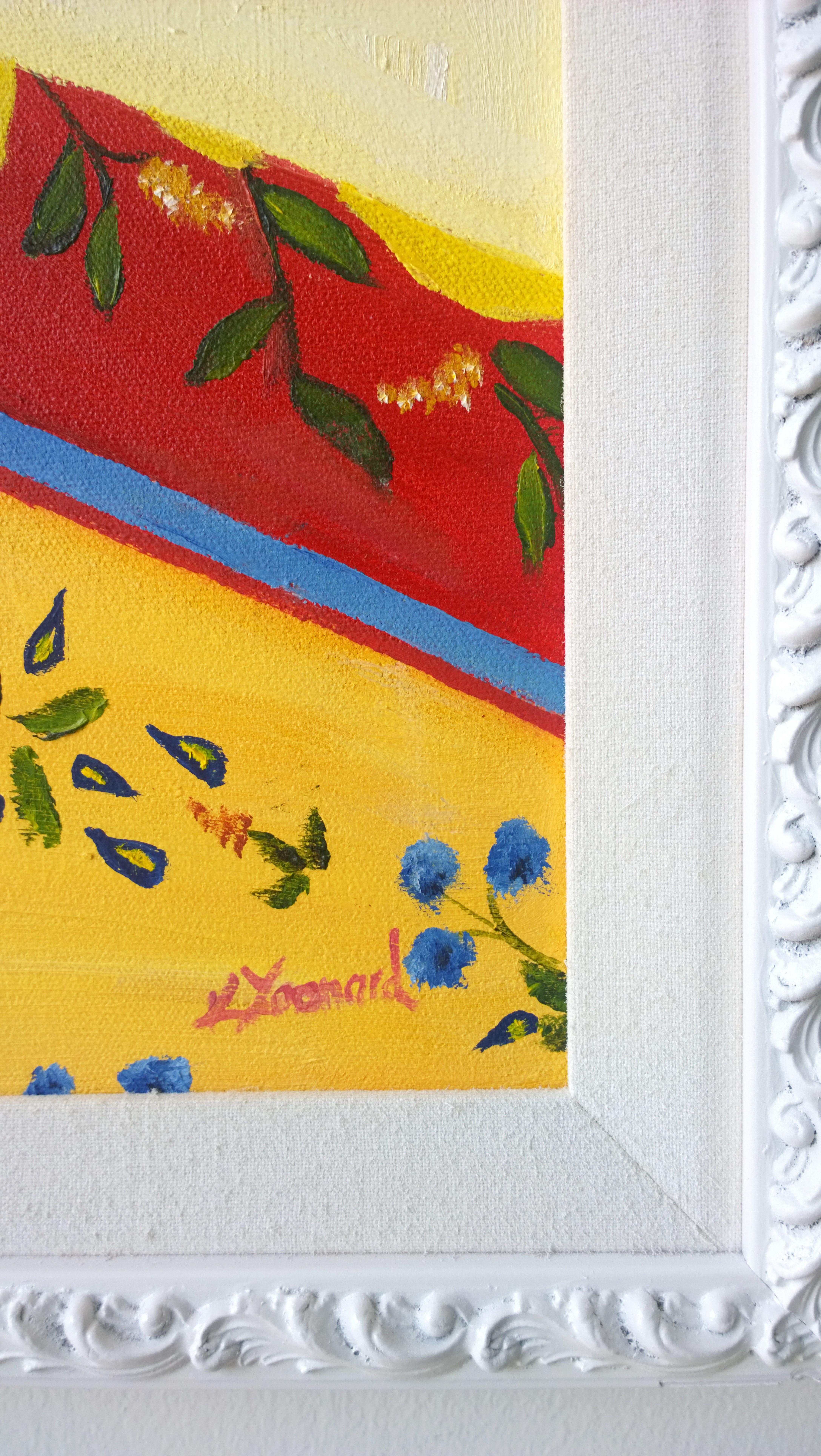 Matisse Style Kelly Yoonard 20th Century Pink, Yellow and Blue Floral Still Life For Sale 9