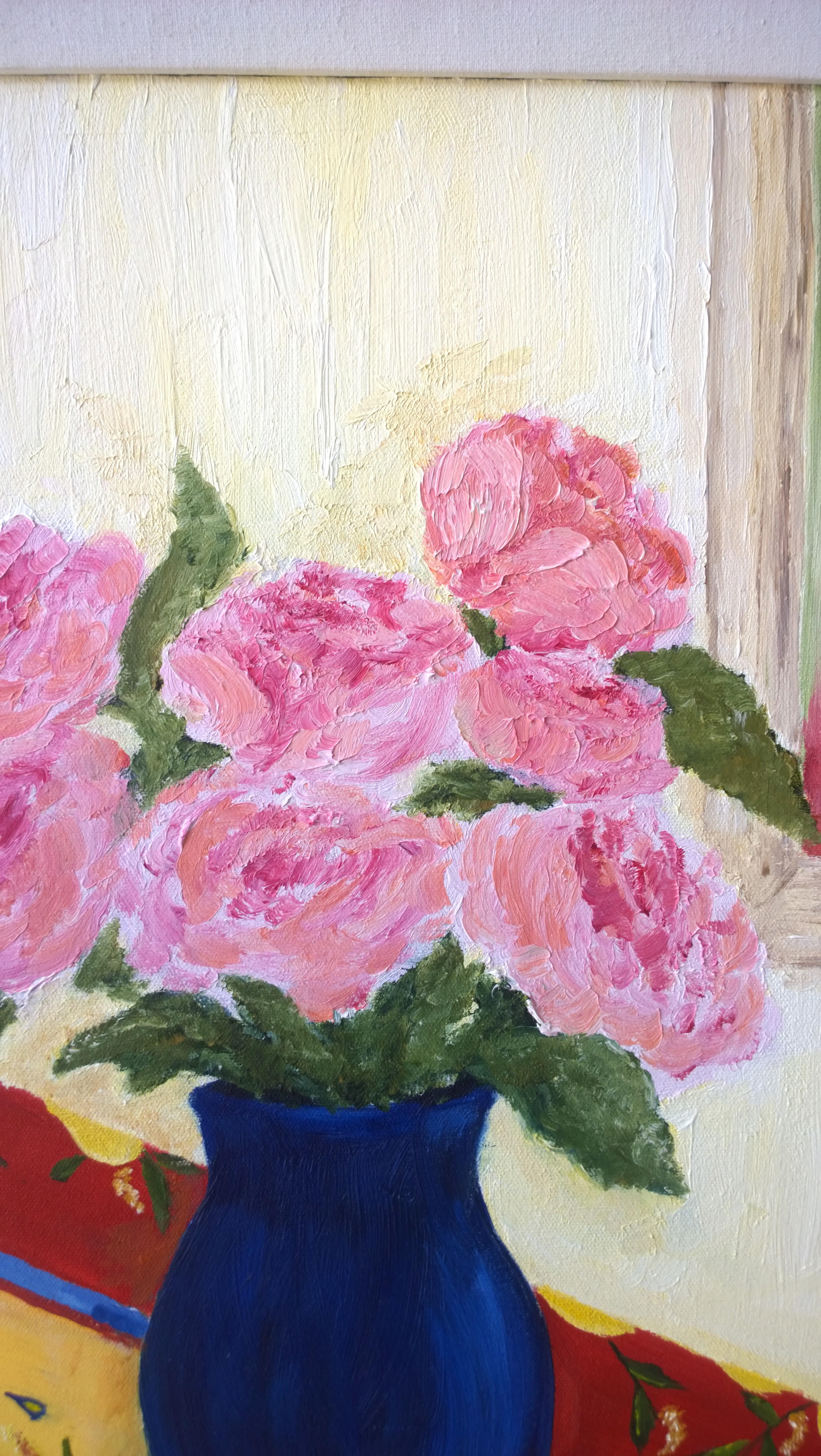 Matisse Style Kelly Yoonard 20th Century Pink, Yellow and Blue Floral Still Life For Sale 3