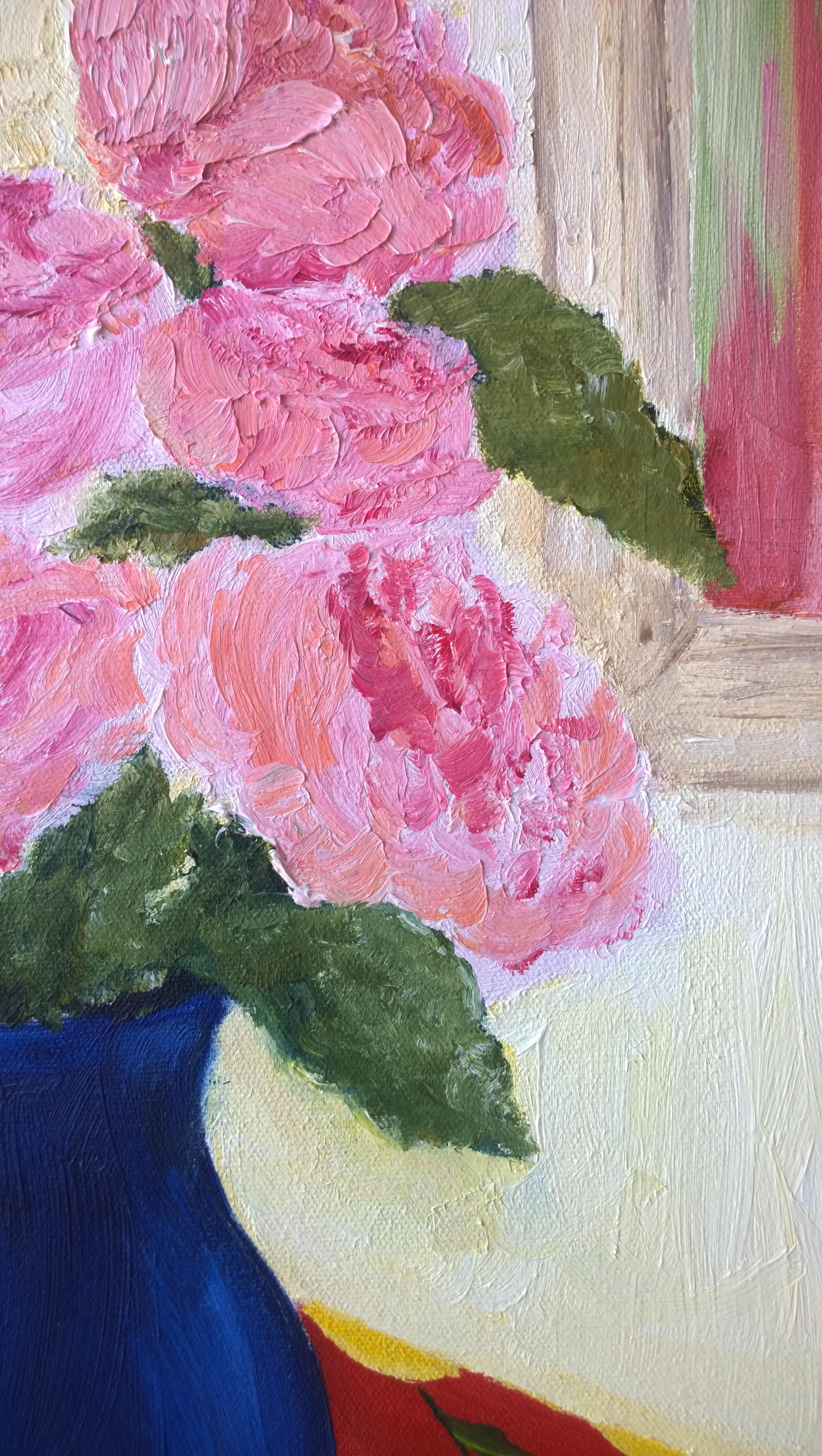Matisse Style Kelly Yoonard 20th Century Pink, Yellow and Blue Floral Still Life For Sale 2