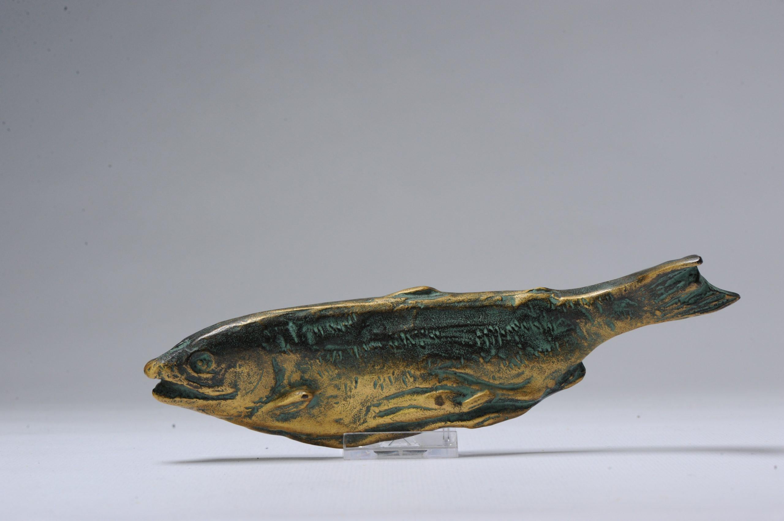 Showa 20th Century Okimono Bronze Japanese Statue of Fish Japan Marked For Sale