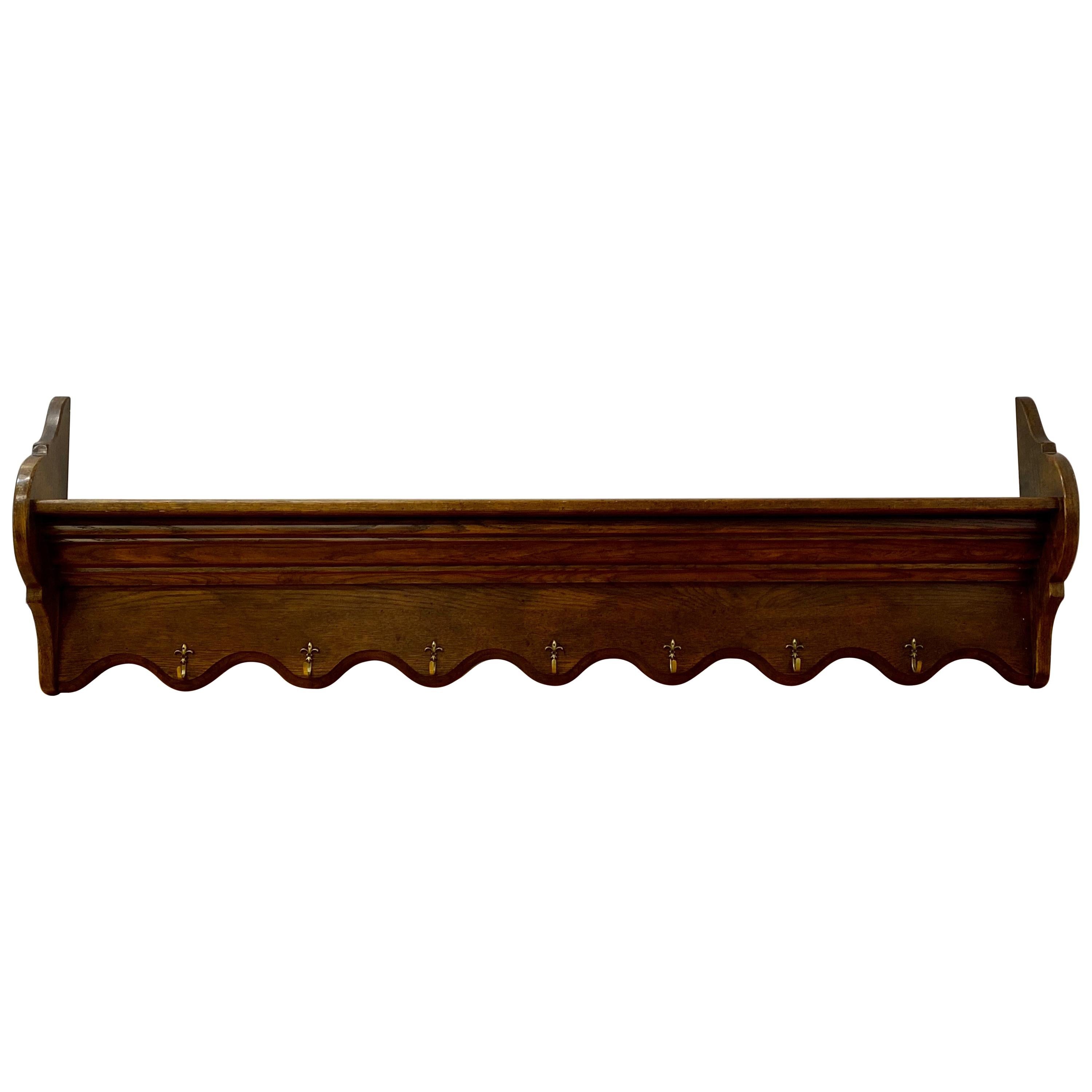 20th Century Old English Style Hanging Coat Rack with Shelf