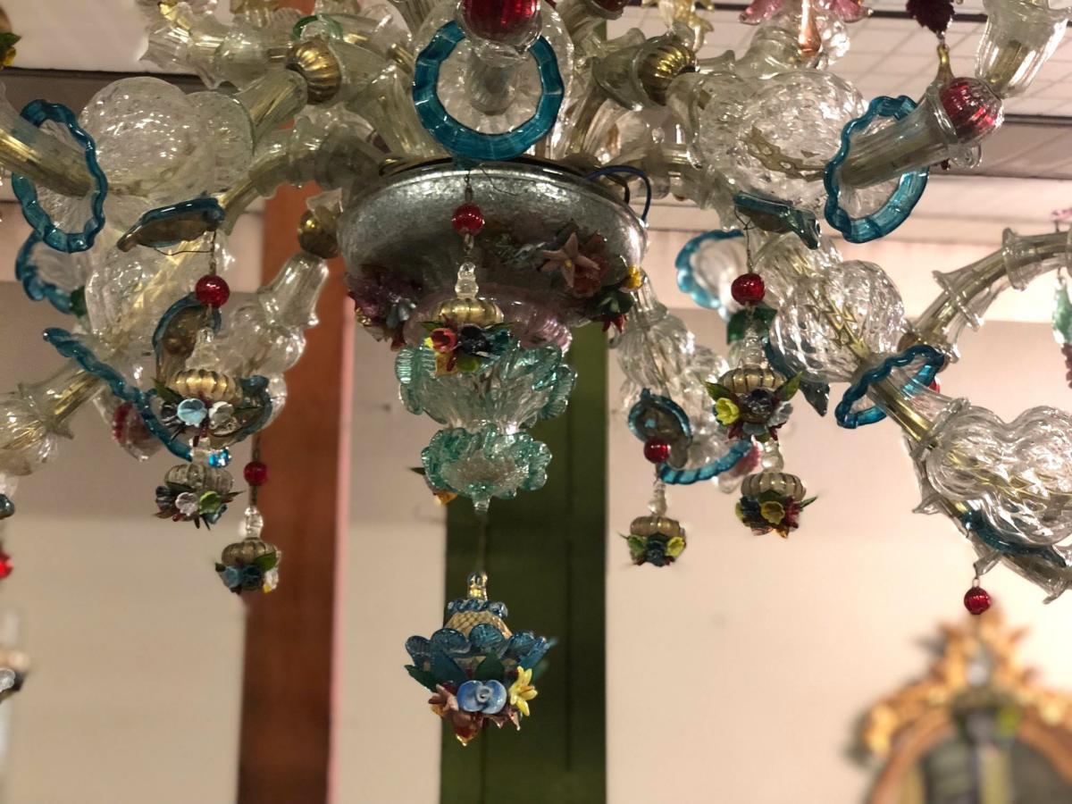 Italian 20th Century Old Murano Chandelier Colored and Gold Mod. 