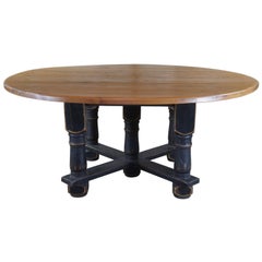 20th Century Old World Reclaimed Pine Country Farmhouse Round Dining Table Used 20th Century Old World Reclaimed Pine Country Farmhouse Round Dining Table