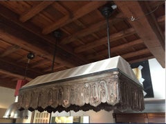 20th Century Old Zinc Decoration with Fabric Italian Adjustable Ceiling Lamp
