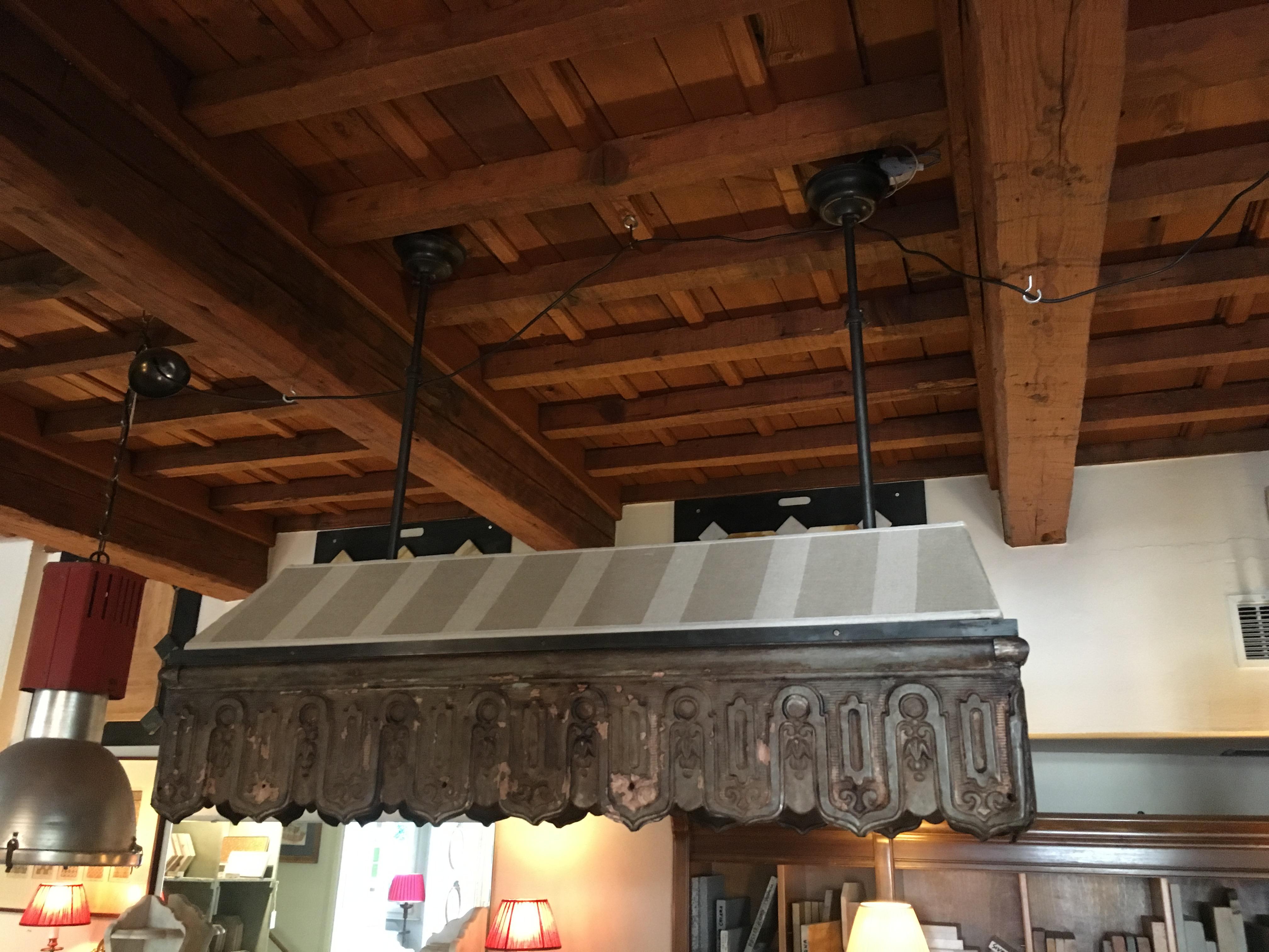 20th Century Old Zinc Decoration with Fabric Italian Adjustable Ceiling Lamp In Excellent Condition For Sale In Florence, IT