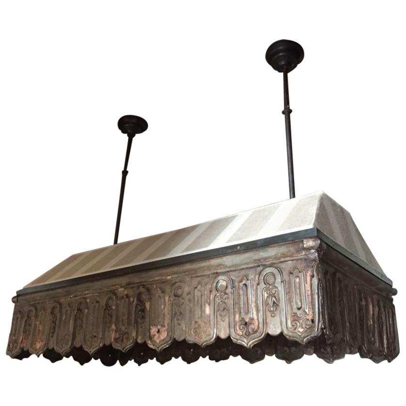 20th Century Old Zinc Decoration with Fabric Italian Adjustable Ceiling Lamp For Sale
