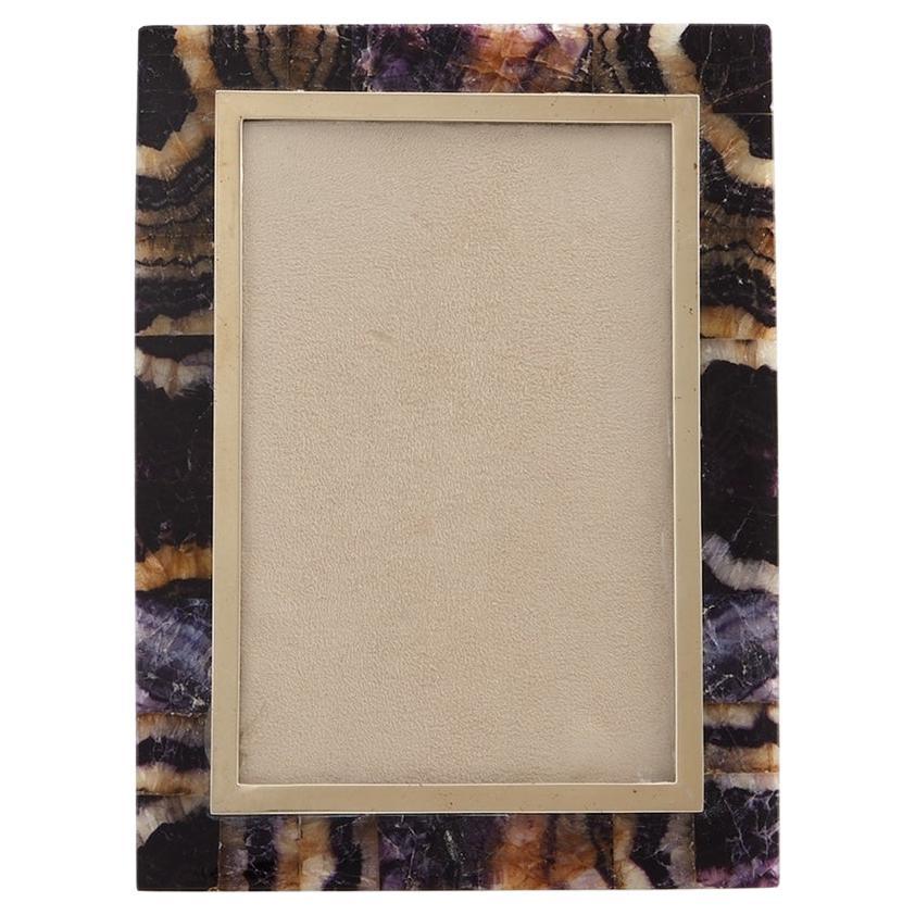 20th Century Onyx Picture Frame with Blue John Decoration England Circa 1960 For Sale