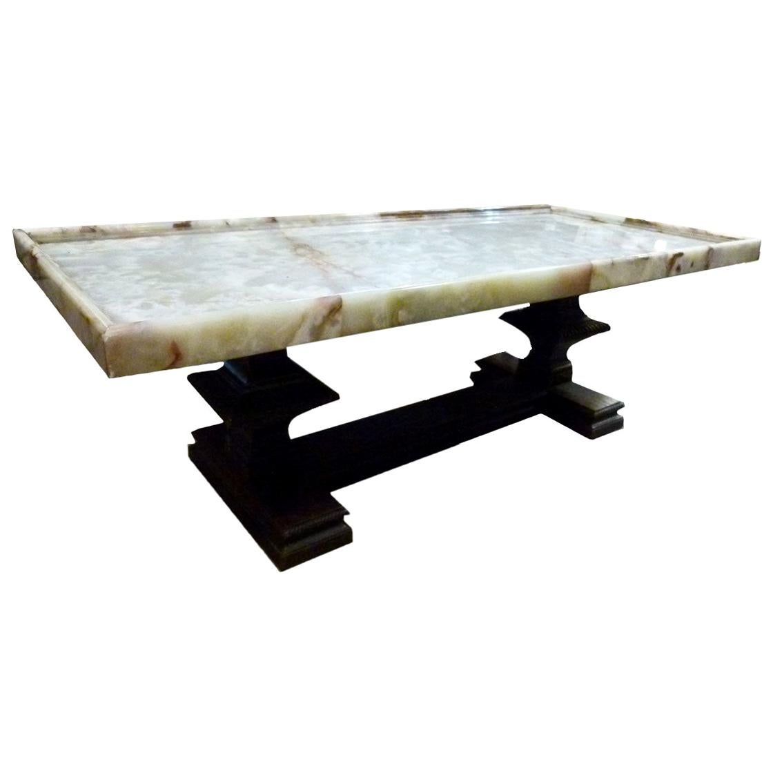 20th Century Center Table in Onyx Stone Top and Wood Base. Spain