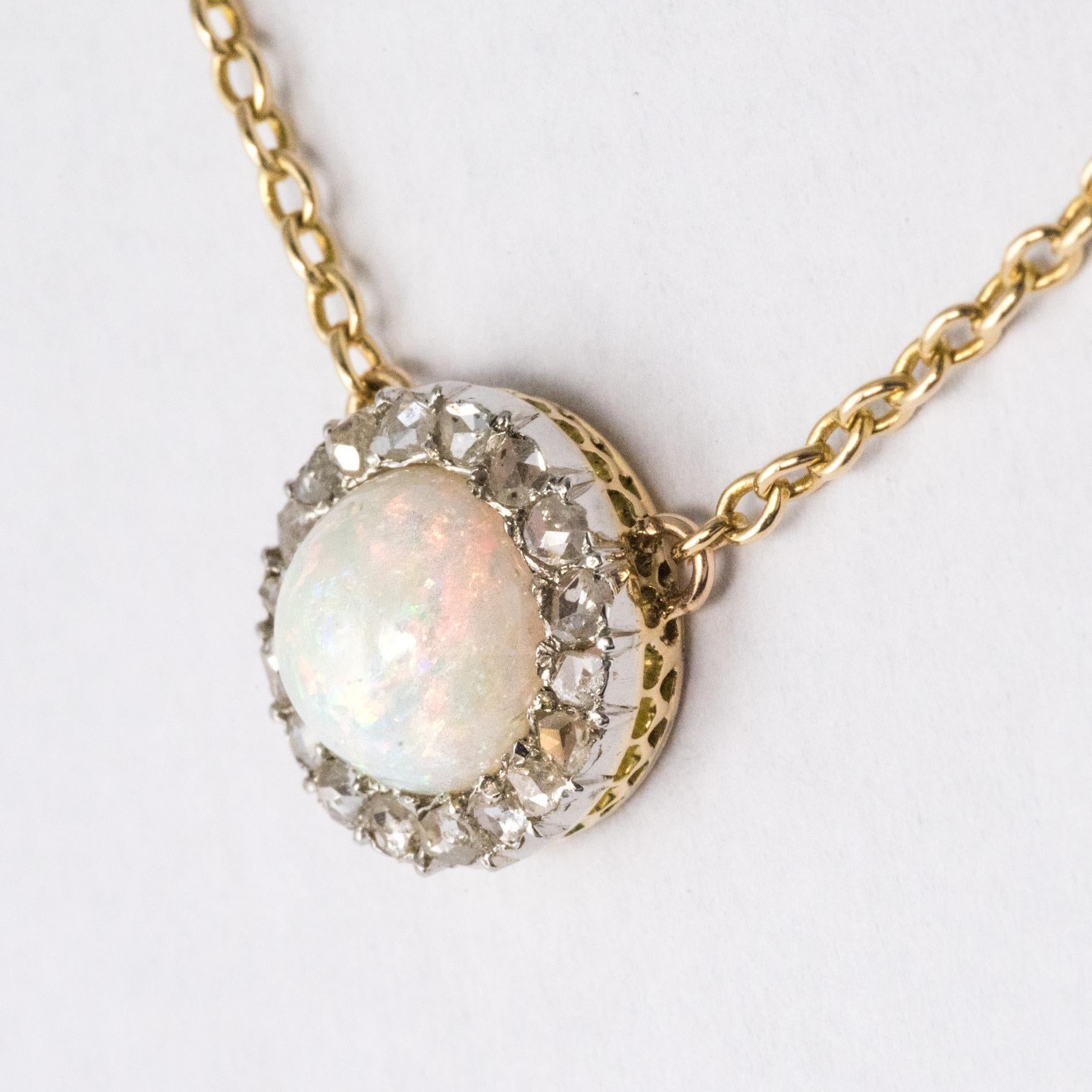 Belle Époque 20th Century Opal Diamond 18 Karat Yellow Gold Pendant Necklace