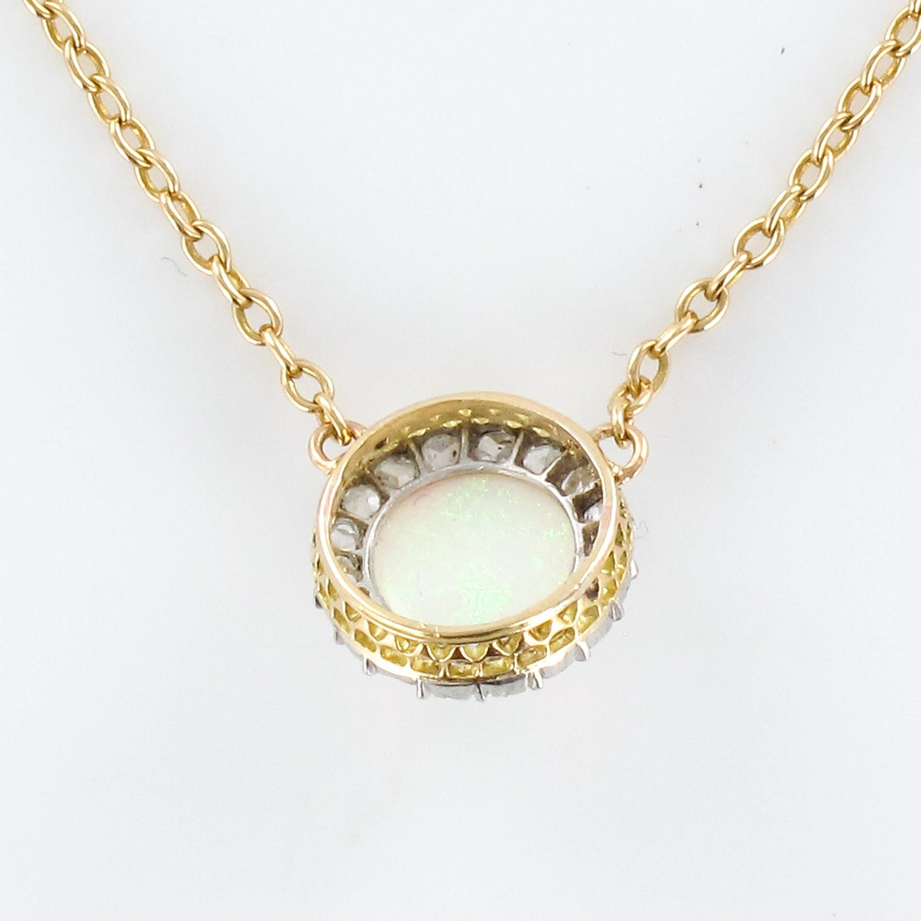 20th Century Opal Diamond 18 Karat Yellow Gold Pendant Necklace 3