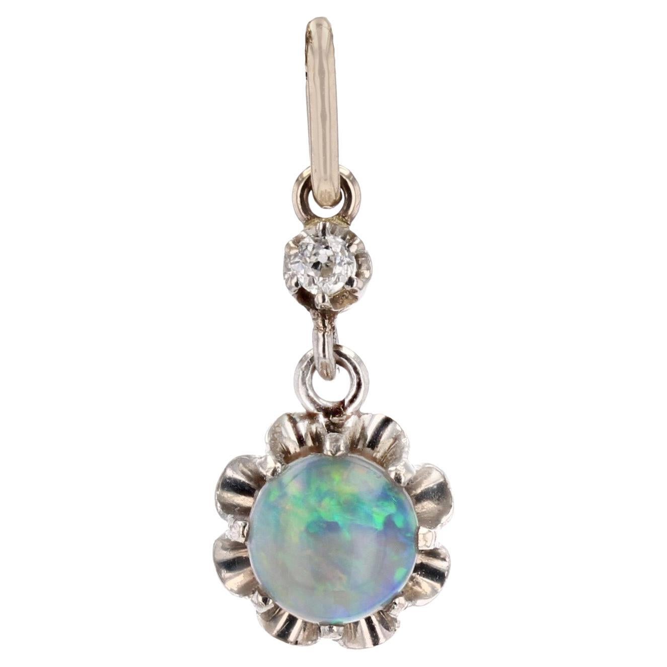 20th Century Opal Diamond 18 Karat Yellow Gold Platinum Pendant
