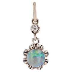 20th Century Opal Diamond 18 Karat Yellow Gold Platinum Pendant