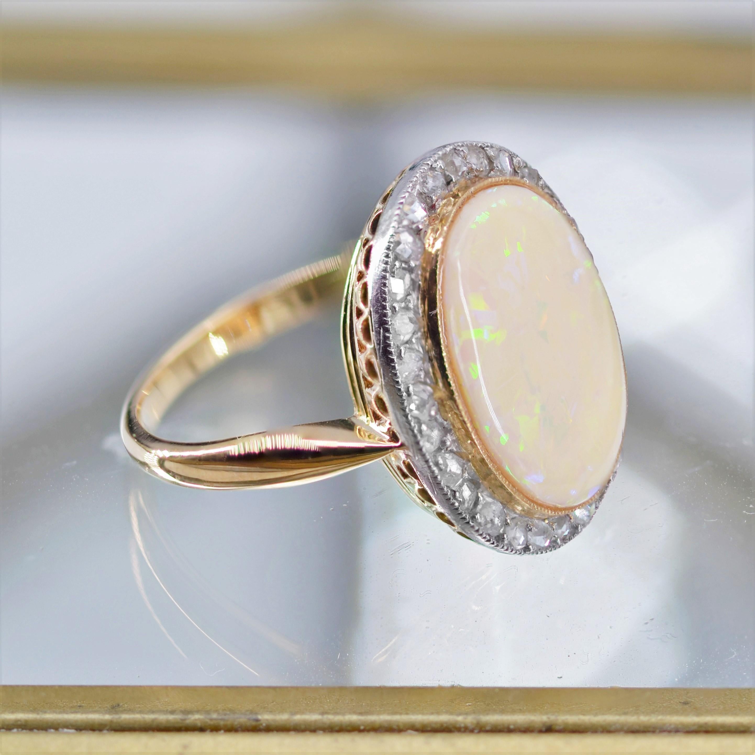 20th Century Opal Diamonds 18 Karat Yellow Gold Ring For Sale 2