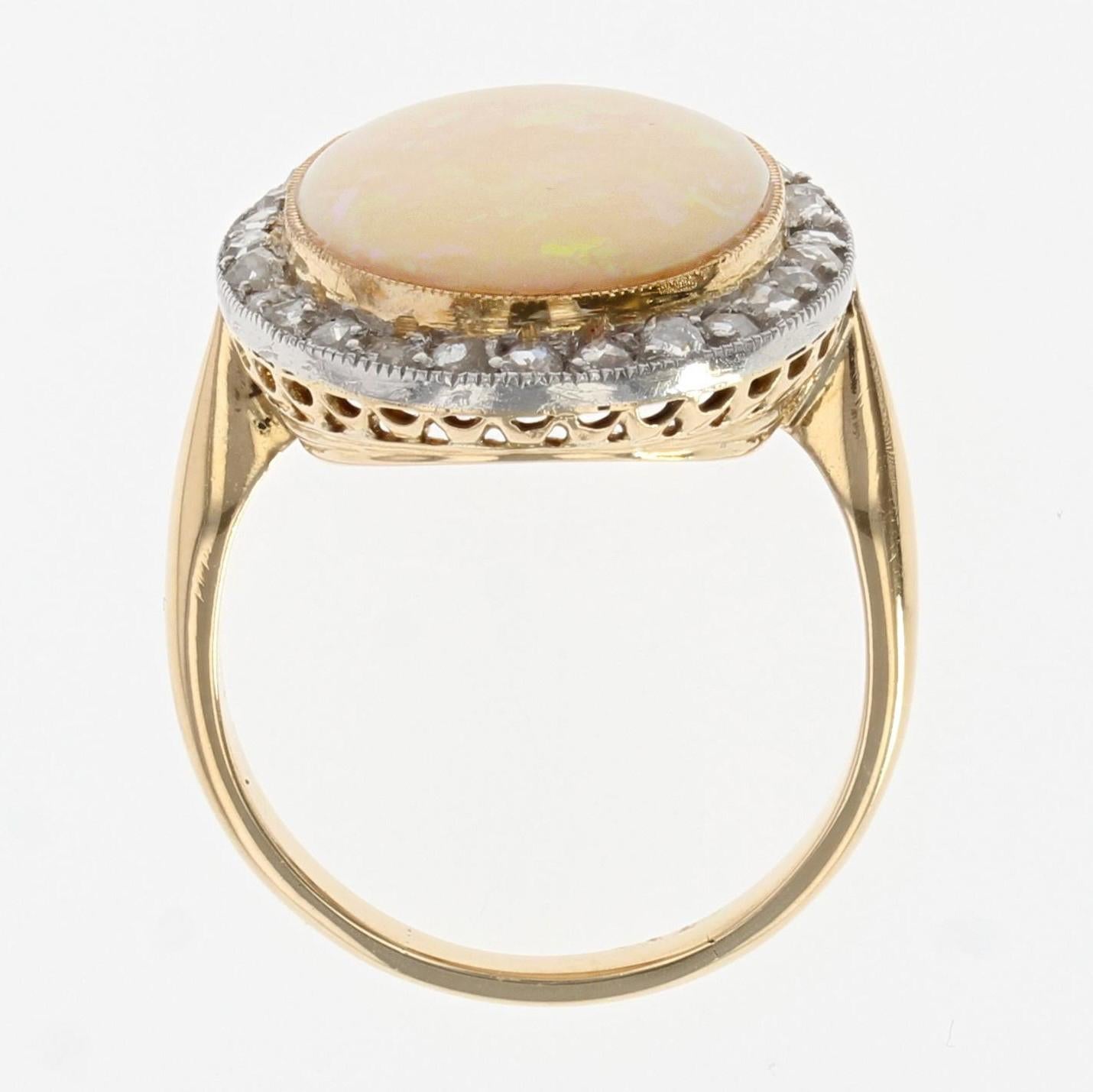 20th Century Opal Diamonds 18 Karat Yellow Gold Ring For Sale 5